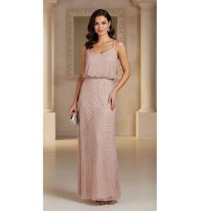Adrianna Papell Sleeveless Beaded Formal Gown, Blush Pink, Womens Size 4